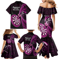New Zealand Darts Family Matching Mermaid Dress and Hawaiian Shirt Happiness Is A Tight Threesome Maori Pink - Wonder Print Shop