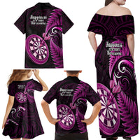 New Zealand Darts Family Matching Off Shoulder Maxi Dress and Hawaiian Shirt Happiness Is A Tight Threesome Maori Pink - Wonder Print Shop