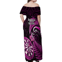 New Zealand Darts Family Matching Off Shoulder Maxi Dress and Hawaiian Shirt Happiness Is A Tight Threesome Maori Pink - Wonder Print Shop
