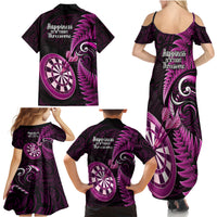New Zealand Darts Family Matching Summer Maxi Dress and Hawaiian Shirt Happiness Is A Tight Threesome Maori Pink - Wonder Print Shop