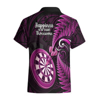 Men’s black Hawaiian shirt with back text “Happiness Is A Tight Threesome”