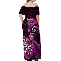 New Zealand Darts Off Shoulder Maxi Dress Happiness Is A Tight Threesome Maori Pink - Wonder Print Shop