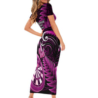 New Zealand Darts Short Sleeve Bodycon Dress Happiness Is A Tight Threesome Maori Pink - Wonder Print Shop