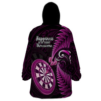 New Zealand Darts Wearable Blanket Hoodie Happiness Is A Tight Threesome Maori Pink - Wonder Print Shop