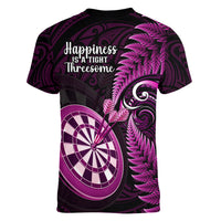 New Zealand Darts Women V Neck T Shirt Happiness Is A Tight Threesome Maori Pink - Wonder Print Shop