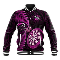 Personalised New Zealand Darts Baseball Jacket Happiness Is A Tight Threesome Maori Pink - Wonder Print Shop