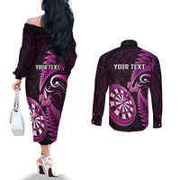 personalised-new-zealand-darts-couples-matching-off-the-shoulder-long-sleeve-dress-and-long-sleeve-button-shirts-happiness-is-a-tight-threesome-maori-pink