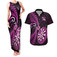 Personalised New Zealand Darts Couples Matching Tank Maxi Dress and Hawaiian Shirt Happiness Is A Tight Threesome Maori Pink - Wonder Print Shop