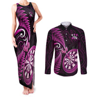 Personalised New Zealand Darts Couples Matching Tank Maxi Dress and Long Sleeve Button Shirts Happiness Is A Tight Threesome Maori Pink - Wonder Print Shop