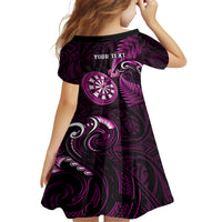 Personalised New Zealand Darts Family Matching Long Sleeve Bodycon Dress and Hawaiian Shirt Happiness Is A Tight Threesome Maori Pink - Wonder Print Shop