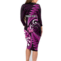 Personalised New Zealand Darts Family Matching Long Sleeve Bodycon Dress and Hawaiian Shirt Happiness Is A Tight Threesome Maori Pink - Wonder Print Shop