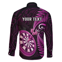 Personalised New Zealand Darts Family Matching Off Shoulder Long Sleeve Dress and Hawaiian Shirt Happiness Is A Tight Threesome Maori Pink - Wonder Print Shop