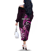 Personalised New Zealand Darts Family Matching Off Shoulder Long Sleeve Dress and Hawaiian Shirt Happiness Is A Tight Threesome Maori Pink - Wonder Print Shop