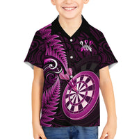 Personalised New Zealand Darts Family Matching Off Shoulder Long Sleeve Dress and Hawaiian Shirt Happiness Is A Tight Threesome Maori Pink - Wonder Print Shop