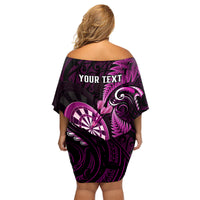 Personalised New Zealand Darts Family Matching Off Shoulder Short Dress and Hawaiian Shirt Happiness Is A Tight Threesome Maori Pink - Wonder Print Shop