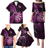 Personalised New Zealand Darts Family Matching Puletasi Dress and Hawaiian Shirt Happiness Is A Tight Threesome Maori Pink - Wonder Print Shop