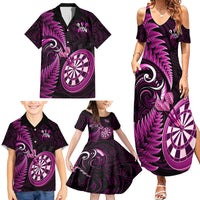 Personalised New Zealand Darts Family Matching Summer Maxi Dress and Hawaiian Shirt Happiness Is A Tight Threesome Maori Pink - Wonder Print Shop