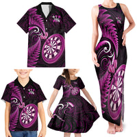 Personalised New Zealand Darts Family Matching Tank Maxi Dress and Hawaiian Shirt Happiness Is A Tight Threesome Maori Pink - Wonder Print Shop
