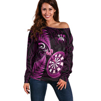 Personalised New Zealand Darts Off Shoulder Sweater Happiness Is A Tight Threesome Maori Pink - Wonder Print Shop