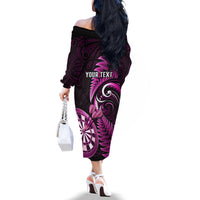 Personalised New Zealand Darts Off The Shoulder Long Sleeve Dress Happiness Is A Tight Threesome Maori Pink - Wonder Print Shop