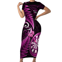 Personalised New Zealand Darts Short Sleeve Bodycon Dress Happiness Is A Tight Threesome Maori Pink - Wonder Print Shop