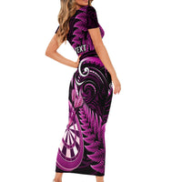 Personalised New Zealand Darts Short Sleeve Bodycon Dress Happiness Is A Tight Threesome Maori Pink - Wonder Print Shop