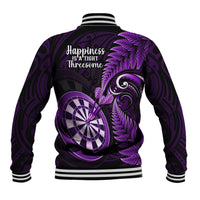 New Zealand Darts Baseball Jacket Happiness Is A Tight Threesome Maori Purple - Wonder Print Shop