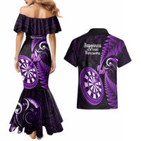 New Zealand Darts Couples Matching Mermaid Dress and Hawaiian Shirt Happiness Is A Tight Threesome Maori Purple - Wonder Print Shop