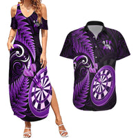 New Zealand Darts Couples Matching Summer Maxi Dress and Hawaiian Shirt Happiness Is A Tight Threesome Maori Purple - Wonder Print Shop