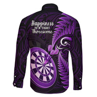 New Zealand Darts Family Matching Long Sleeve Bodycon Dress and Hawaiian Shirt Happiness Is A Tight Threesome Maori Purple - Wonder Print Shop