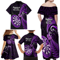New Zealand Darts Family Matching Off Shoulder Maxi Dress and Hawaiian Shirt Happiness Is A Tight Threesome Maori Purple - Wonder Print Shop