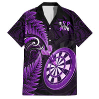 New Zealand Darts Family Matching Off Shoulder Short Dress and Hawaiian Shirt Happiness Is A Tight Threesome Maori Purple - Wonder Print Shop
