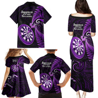 New Zealand Darts Family Matching Puletasi Dress and Hawaiian Shirt Happiness Is A Tight Threesome Maori Purple - Wonder Print Shop