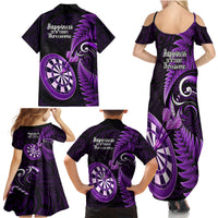 New Zealand Darts Family Matching Summer Maxi Dress and Hawaiian Shirt Happiness Is A Tight Threesome Maori Purple - Wonder Print Shop