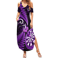 New Zealand Darts Family Matching Summer Maxi Dress and Hawaiian Shirt Happiness Is A Tight Threesome Maori Purple - Wonder Print Shop