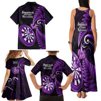 New Zealand Darts Family Matching Tank Maxi Dress and Hawaiian Shirt Happiness Is A Tight Threesome Maori Purple - Wonder Print Shop