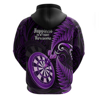 New Zealand Darts Hoodie Happiness Is A Tight Threesome Maori Purple - Wonder Print Shop