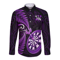 New Zealand Darts Long Sleeve Button Shirt Happiness Is A Tight Threesome Maori Purple - Wonder Print Shop