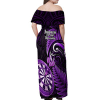 New Zealand Darts Off Shoulder Maxi Dress Happiness Is A Tight Threesome Maori Purple - Wonder Print Shop