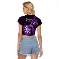 New Zealand Darts Raglan Cropped T Shirt Happiness Is A Tight Threesome Maori Purple - Wonder Print Shop