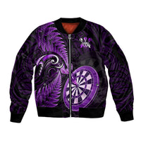 New Zealand Darts Sleeve Zip Bomber Jacket Happiness Is A Tight Threesome Maori Purple - Wonder Print Shop