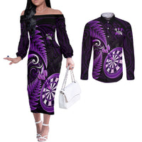 personalised-new-zealand-darts-couples-matching-off-the-shoulder-long-sleeve-dress-and-long-sleeve-button-shirts-happiness-is-a-tight-threesome-maori-purple