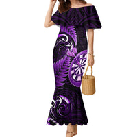Personalised New Zealand Darts Family Matching Mermaid Dress and Hawaiian Shirt Happiness Is A Tight Threesome Maori Purple - Wonder Print Shop