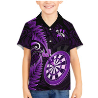 Personalised New Zealand Darts Family Matching Mermaid Dress and Hawaiian Shirt Happiness Is A Tight Threesome Maori Purple - Wonder Print Shop