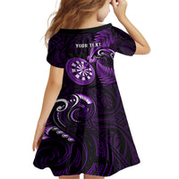 Personalised New Zealand Darts Family Matching Off Shoulder Long Sleeve Dress and Hawaiian Shirt Happiness Is A Tight Threesome Maori Purple - Wonder Print Shop