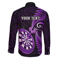 Personalised New Zealand Darts Family Matching Off Shoulder Long Sleeve Dress and Hawaiian Shirt Happiness Is A Tight Threesome Maori Purple - Wonder Print Shop