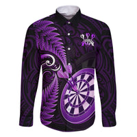 Personalised New Zealand Darts Family Matching Off Shoulder Maxi Dress and Hawaiian Shirt Happiness Is A Tight Threesome Maori Purple - Wonder Print Shop
