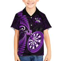 Personalised New Zealand Darts Family Matching Off Shoulder Maxi Dress and Hawaiian Shirt Happiness Is A Tight Threesome Maori Purple - Wonder Print Shop