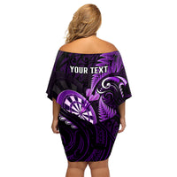 Personalised New Zealand Darts Family Matching Off Shoulder Short Dress and Hawaiian Shirt Happiness Is A Tight Threesome Maori Purple - Wonder Print Shop