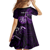 Personalised New Zealand Darts Family Matching Short Sleeve Bodycon Dress and Hawaiian Shirt Happiness Is A Tight Threesome Maori Purple - Wonder Print Shop